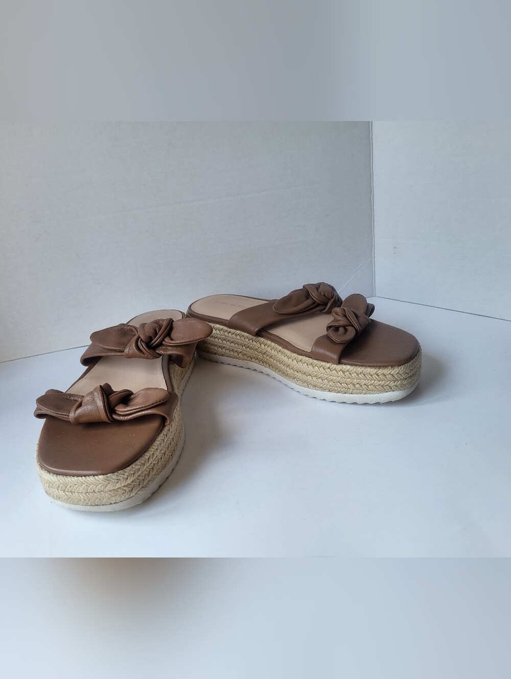Stuart Weitzman Brown Knotted Espadrille Platform Slide Sandals